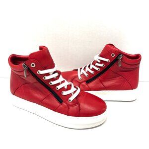 MIZ MOOZ CASUAL HI TOP LACE UP SNEAKERS SIDE ZIP RED 37EU / 7US S-11